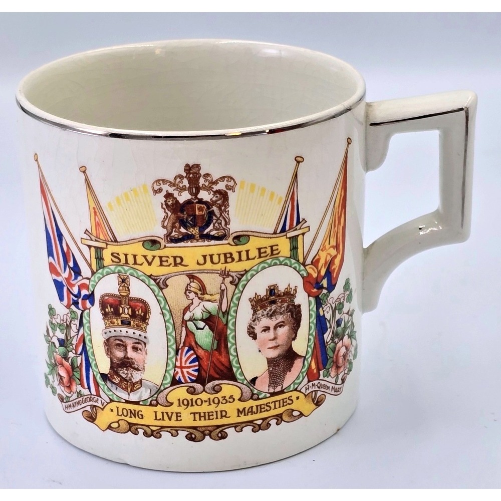 Vintage Silver Jubilee Commemorative 1935 King George V Queen Mary D-Handled Mug